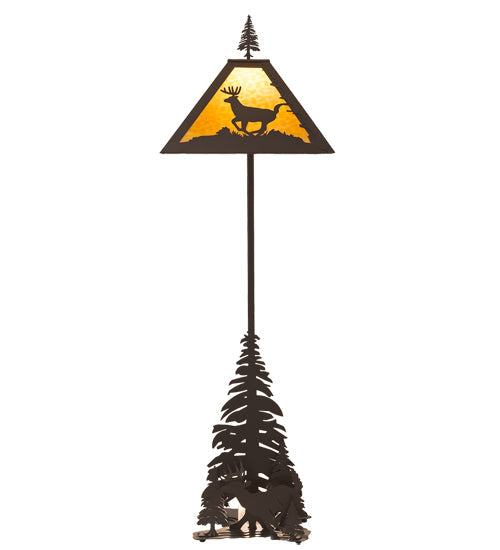 Meyda Lighting Lone Deer 77" 2-Light Timeless Bronze Floor Lamp With Beige Art Shade Glass