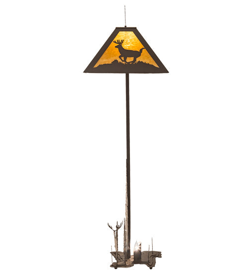 Meyda Lighting Lone Deer 77" 2-Light Timeless Bronze Floor Lamp With Beige Art Shade Glass