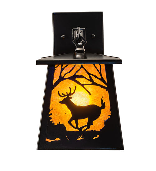 Meyda Lighting Lone Deer 8" Mirror Black Hanging Wall Sconce With Amber Mica Shade Glass