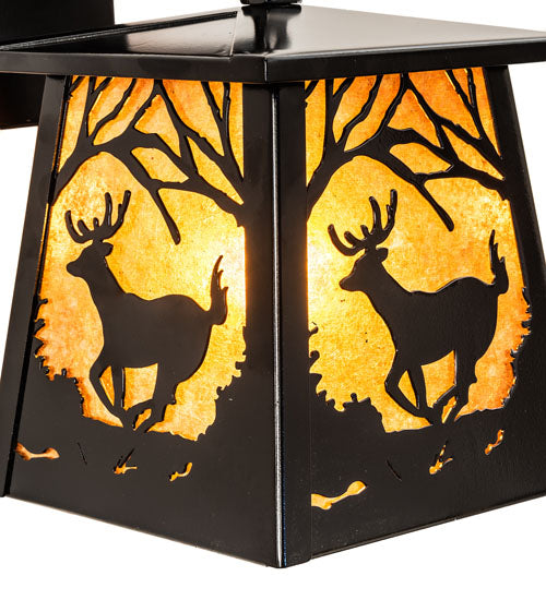 Meyda Lighting Lone Deer 8" Mirror Black Hanging Wall Sconce With Amber Mica Shade Glass