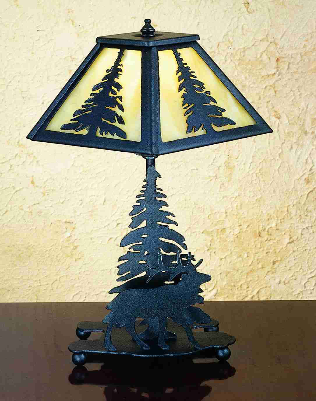 Meyda Lighting Lone Elk 14" Textured Black Accent Table Lamp With Honey Art Shade Glass