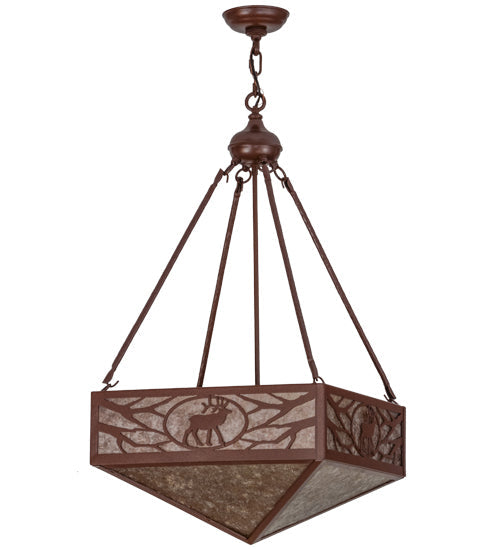 Meyda Lighting Lone Elk 26" 4-Light Rust Inverted Pendant Light With Silver Mica Shade Glass