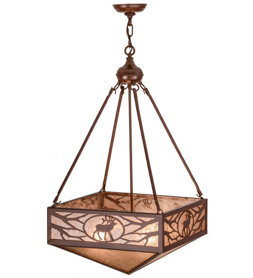 Meyda Lighting Lone Elk 26" 4-Light Rust Inverted Pendant Light With Silver Mica Shade Glass