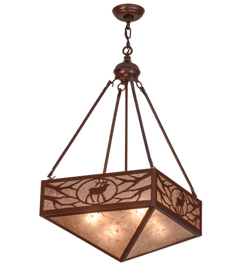 Meyda Lighting Lone Elk 26" 4-Light Rust Inverted Pendant Light With Silver Mica Shade Glass
