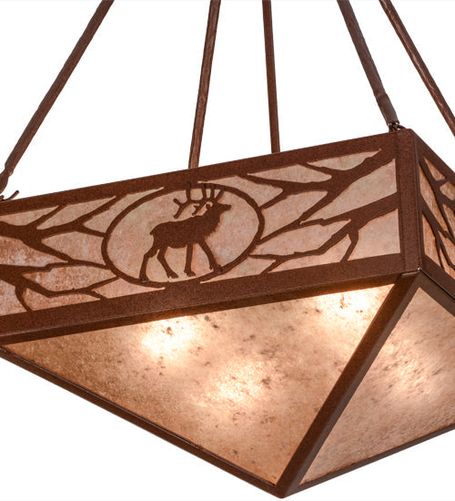 Meyda Lighting Lone Elk 26" 4-Light Rust Inverted Pendant Light With Silver Mica Shade Glass