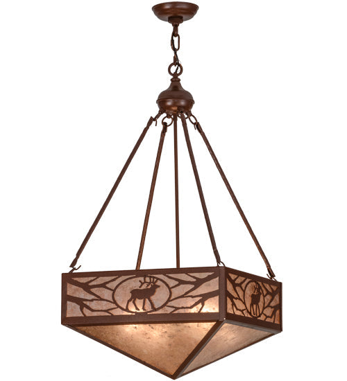 Meyda Lighting Lone Elk 26" 4-Light Rust Inverted Pendant Light With Silver Mica Shade Glass