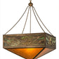 Meyda Lighting Lone Elk 51" 6-Light Antique Copper Inverted Pendant Light With Amber Mica & Greenish Brown Art Shade Glass