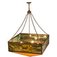Meyda Lighting Lone Elk 51" 6-Light Antique Copper Inverted Pendant Light With Amber Mica & Greenish Brown Art Shade Glass