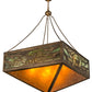 Meyda Lighting Lone Elk 51" 6-Light Antique Copper Inverted Pendant Light With Amber Mica & Greenish Brown Art Shade Glass