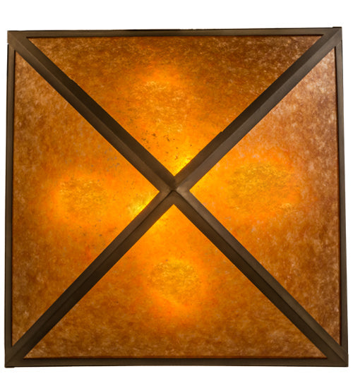 Meyda Lighting Lone Elk 51" 6-Light Antique Copper Inverted Pendant Light With Amber Mica & Greenish Brown Art Shade Glass