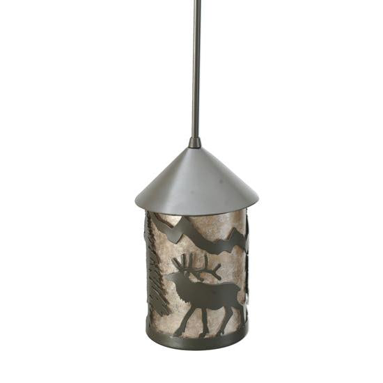 Meyda Lighting Lone Elk 6" Timeless Bronze Lantern Mini Pendant Light With Silver Mica Shade Glass