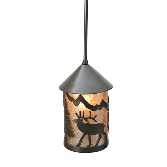 Meyda Lighting Lone Elk 6" Timeless Bronze Lantern Mini Pendant Light With Silver Mica Shade Glass