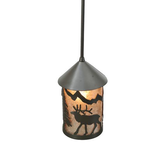 Meyda Lighting Lone Elk 6" Timeless Bronze Lantern Mini Pendant Light With Silver Mica Shade Glass