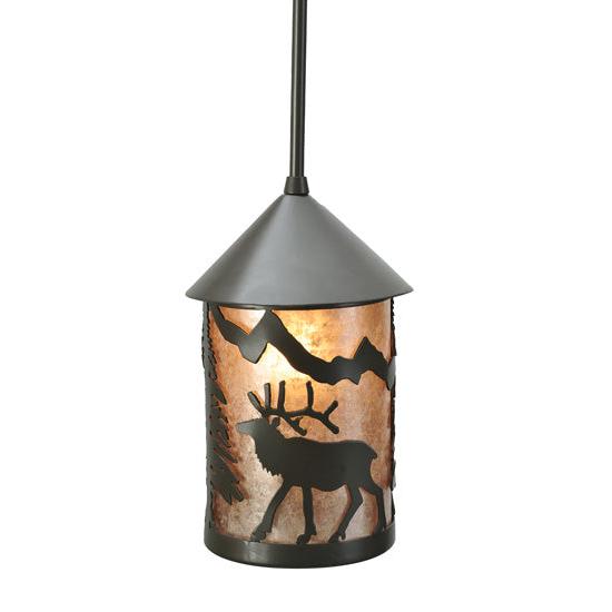 Meyda Lighting Lone Elk 6" Timeless Bronze Lantern Mini Pendant Light With Silver Mica Shade Glass