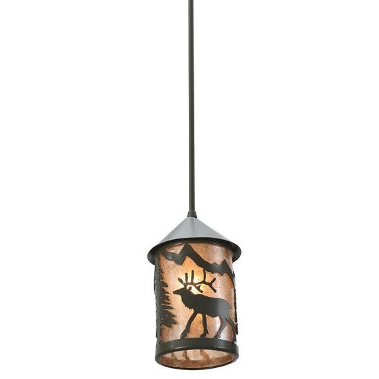 Meyda Lighting Lone Elk 6" Timeless Bronze Lantern Mini Pendant Light With Silver Mica Shade Glass