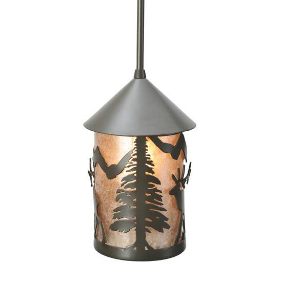 Meyda Lighting Lone Elk 6" Timeless Bronze Lantern Mini Pendant Light With Silver Mica Shade Glass