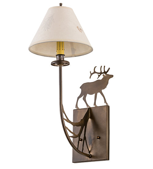 Meyda Lighting Lone Elk 8" Antique Copper Wall Sconce With Ivory Paper Shade