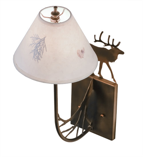 Meyda Lighting Lone Elk 8" Antique Copper Wall Sconce With Ivory Paper Shade