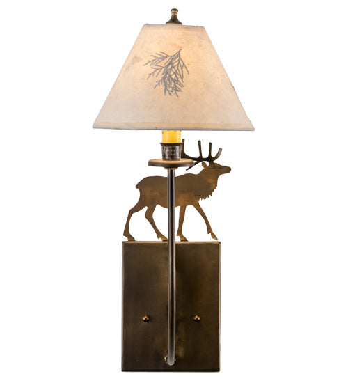 Meyda Lighting Lone Elk 8" Antique Copper Wall Sconce With Ivory Paper Shade