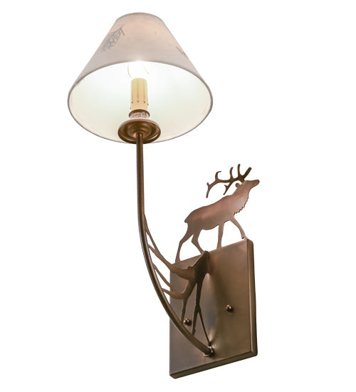 Meyda Lighting Lone Elk 8" Antique Copper Wall Sconce With Ivory Paper Shade