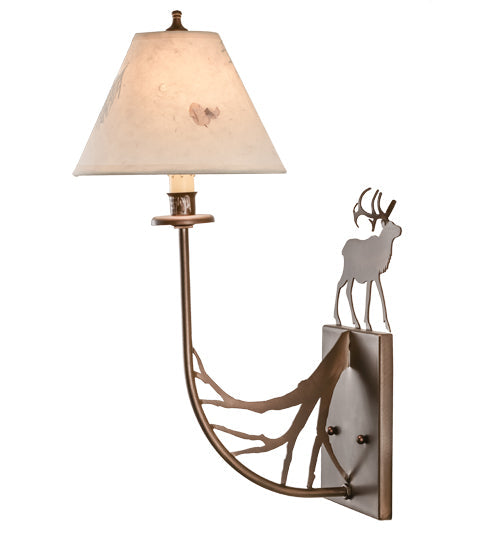 Meyda Lighting Lone Elk 8" Antique Copper Wall Sconce With Ivory Paper Shade