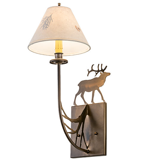 Meyda Lighting Lone Elk 8" Antique Copper Wall Sconce With Ivory Paper Shade