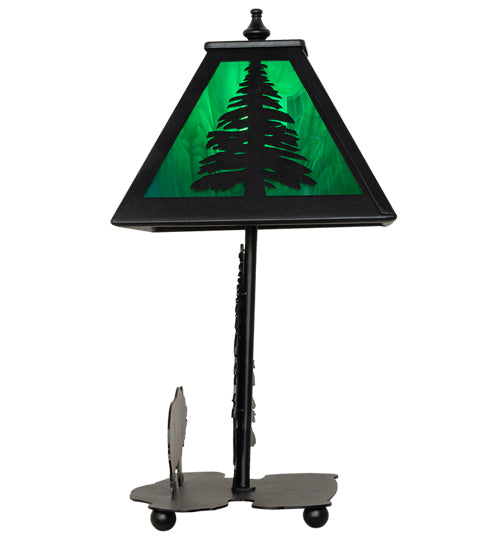 Meyda Lighting Lone Grizzly Bear 15" Textured Black Accent Table Lamp With Green Shade Glass