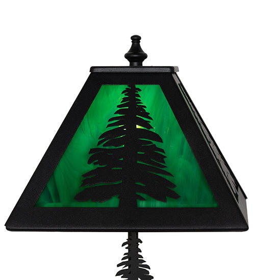 Meyda Lighting Lone Grizzly Bear 15" Textured Black Accent Table Lamp With Green Shade Glass