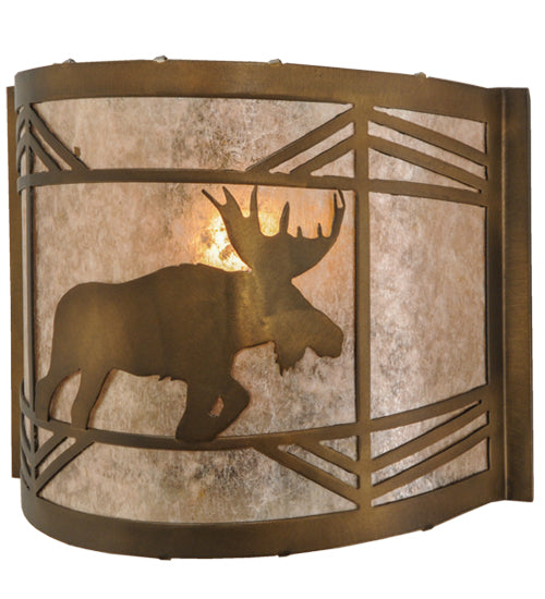 Meyda Lighting Lone Moose 11" Antique Copper Wall Sconce With Silver Mica Shade Glass