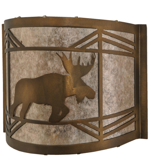 Meyda Lighting Lone Moose 11" Antique Copper Wall Sconce With Silver Mica Shade Glass