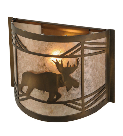 Meyda Lighting Lone Moose 11" Antique Copper Wall Sconce With Silver Mica Shade Glass