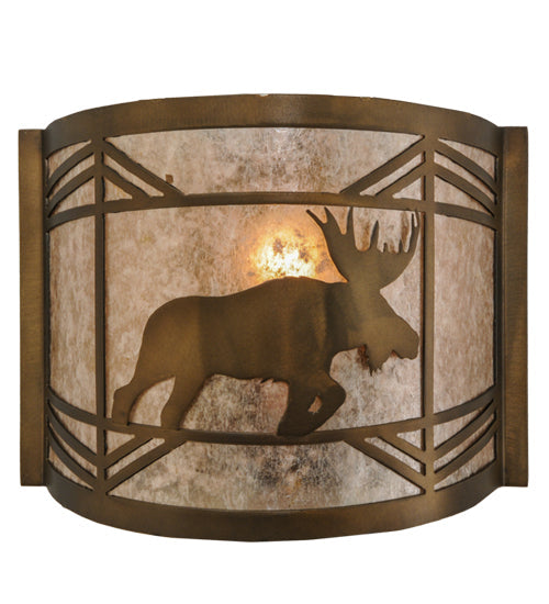 Meyda Lighting Lone Moose 11" Antique Copper Wall Sconce With Silver Mica Shade Glass