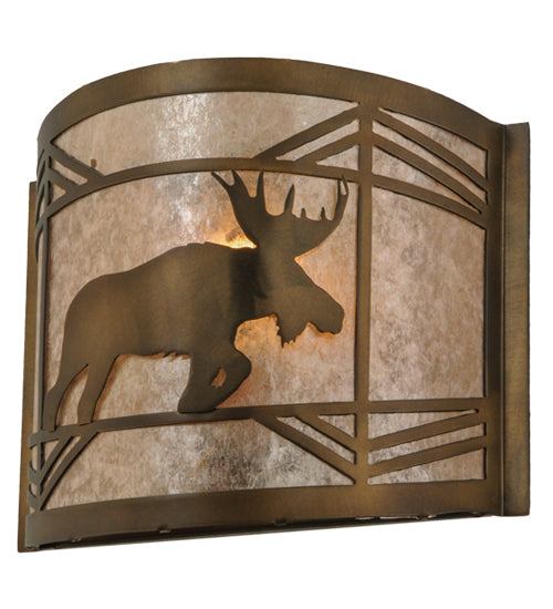 Meyda Lighting Lone Moose 11" Antique Copper Wall Sconce With Silver Mica Shade Glass