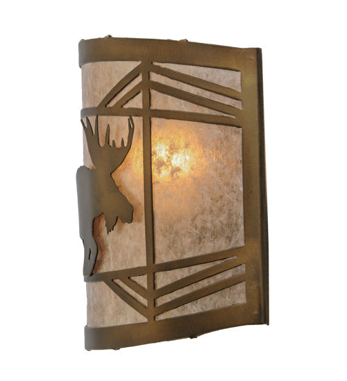 Meyda Lighting Lone Moose 11" Antique Copper Wall Sconce With Silver Mica Shade Glass