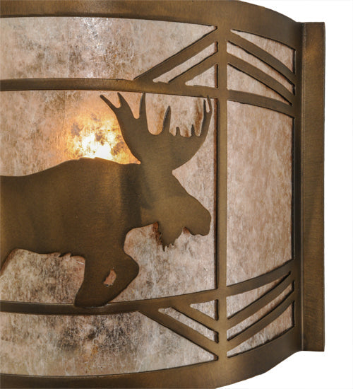 Meyda Lighting Lone Moose 11" Antique Copper Wall Sconce With Silver Mica Shade Glass