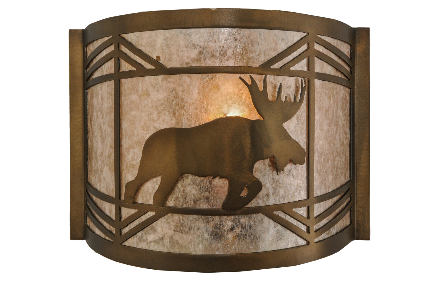 Meyda Lighting Lone Moose 11" Antique Copper Wall Sconce With Silver Mica Shade Glass