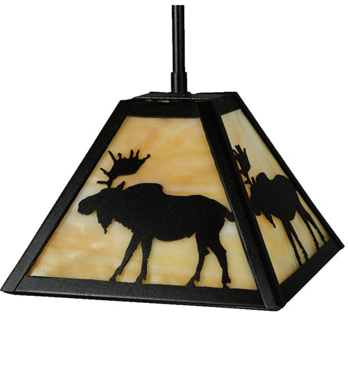 Meyda Lighting Lone Moose 12" Textured Black Mini Pendant Light With Beige Art Shade Glass