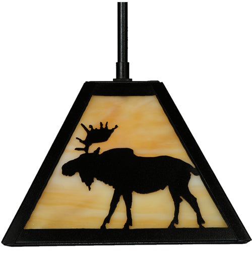 Meyda Lighting Lone Moose 12" Textured Black Mini Pendant Light With Beige Art Shade Glass
