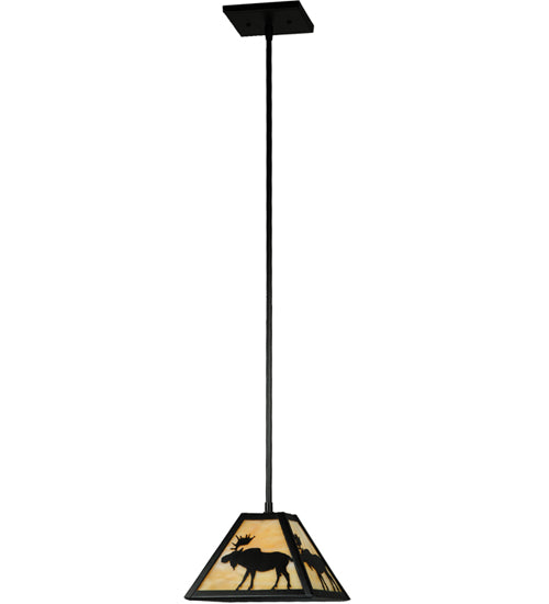 Meyda Lighting Lone Moose 12" Textured Black Mini Pendant Light With Beige Art Shade Glass