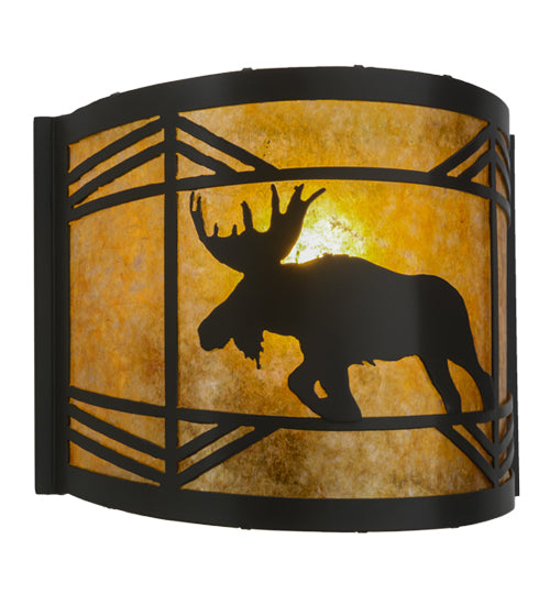 Meyda Lighting Lone Moose 12" Timeless Bronze Wall Sconce With Amber Mica Shade Glass