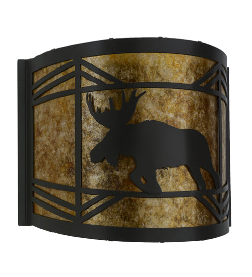 Meyda Lighting Lone Moose 12" Timeless Bronze Wall Sconce With Amber Mica Shade Glass