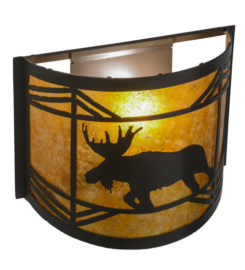 Meyda Lighting Lone Moose 12" Timeless Bronze Wall Sconce With Amber Mica Shade Glass