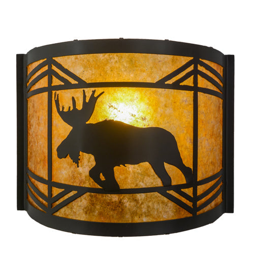 Meyda Lighting Lone Moose 12" Timeless Bronze Wall Sconce With Amber Mica Shade Glass