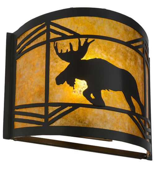 Meyda Lighting Lone Moose 12" Timeless Bronze Wall Sconce With Amber Mica Shade Glass