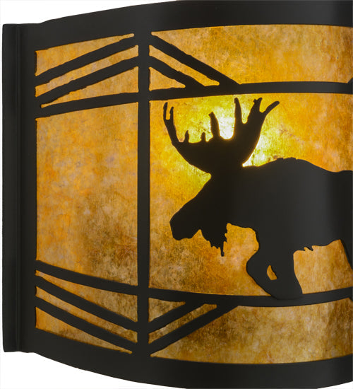 Meyda Lighting Lone Moose 12" Timeless Bronze Wall Sconce With Amber Mica Shade Glass