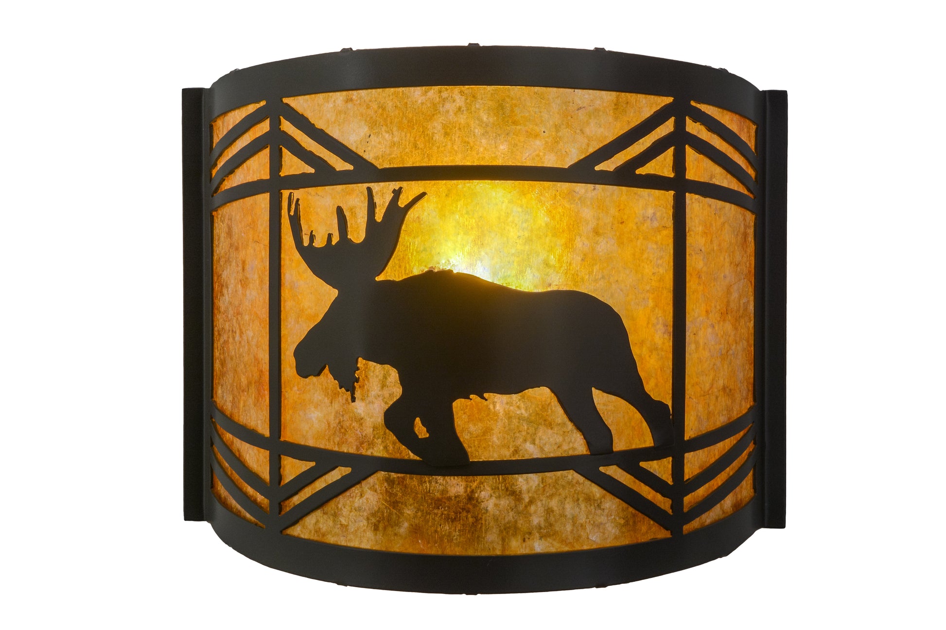 Meyda Lighting Lone Moose 12" Timeless Bronze Wall Sconce With Amber Mica Shade Glass