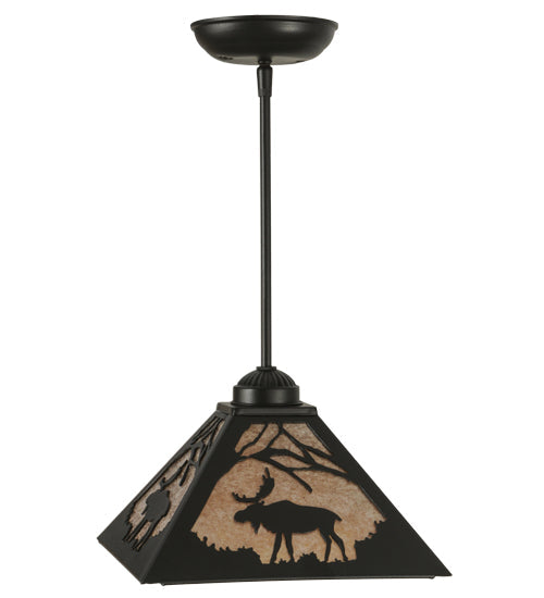 Meyda Lighting Lone Moose 14" Textured Black Mini Pendant Light With Silver Mica Shade Glass