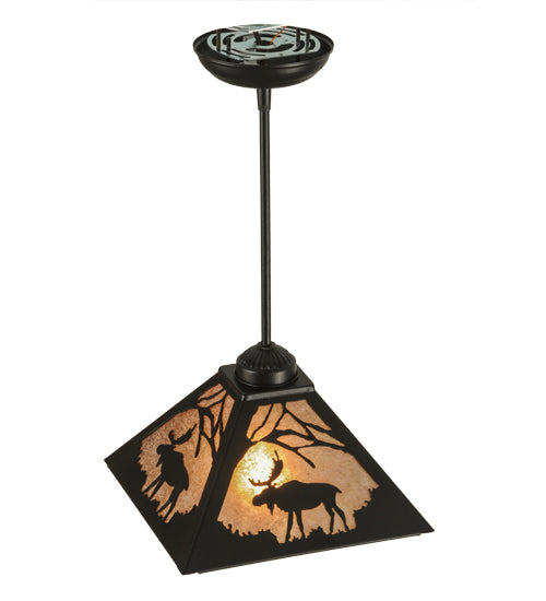 Meyda Lighting Lone Moose 14" Textured Black Mini Pendant Light With Silver Mica Shade Glass