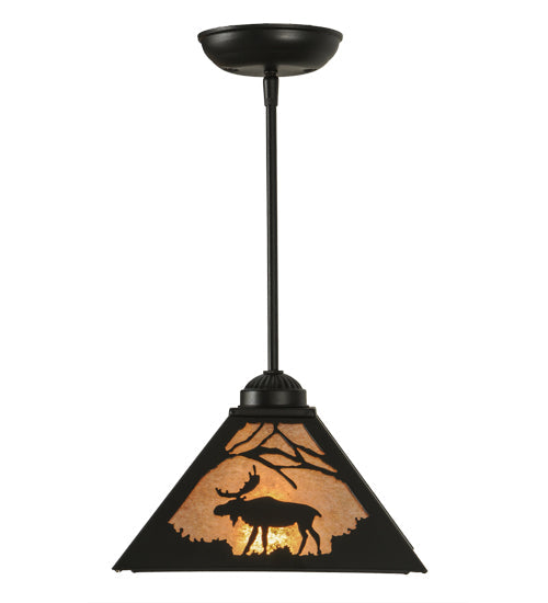 Meyda Lighting Lone Moose 14" Textured Black Mini Pendant Light With Silver Mica Shade Glass