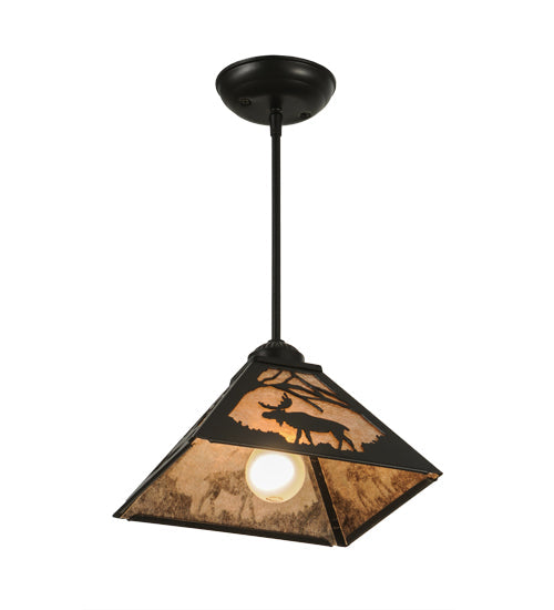 Meyda Lighting Lone Moose 14" Textured Black Mini Pendant Light With Silver Mica Shade Glass